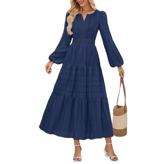 Damen Maxikleid mit voluminösen Ärmeln und schwingendem Saum Drune