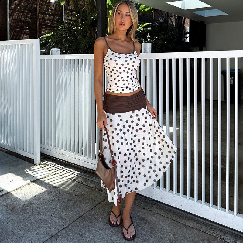 Damen Maxi Kleid mit eleganter Raffung und Punkte-Muster Drune