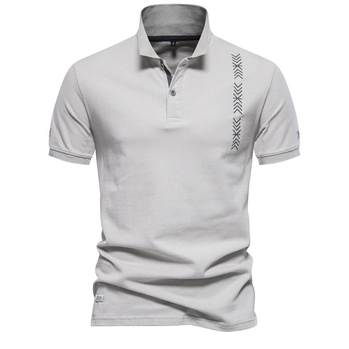 Herren nan legeres Polo mit kurzer Knopfleiste, gesticktem Pfeilmotiv-Panel und Stehkragen Drune