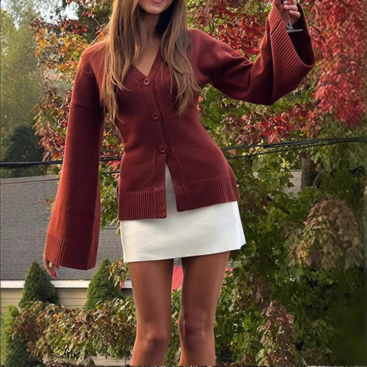 Damen Übergangsstrickjacke mit weiten Ärmeln und Knopfverschluss Drune