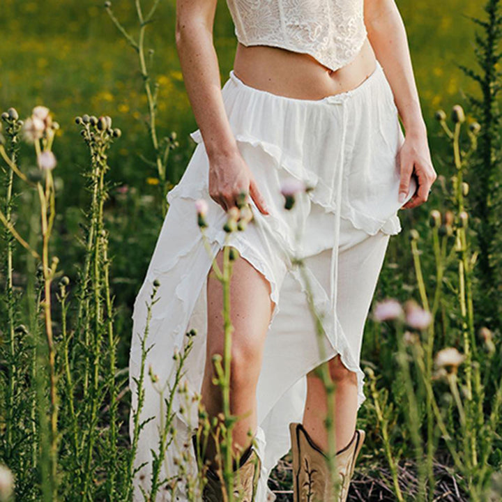 Damen Luftiger Chiffon-Rock mit voluminösem Rüschensaum Drune