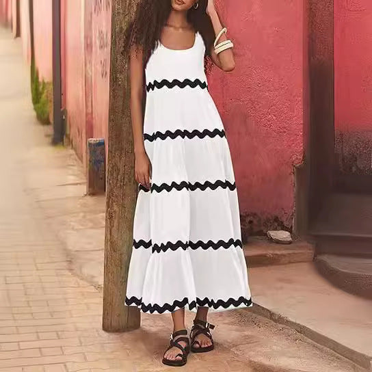 Damen Maxikleid mit wellenförmigen Rüschen und lässigem Schnitt Drune