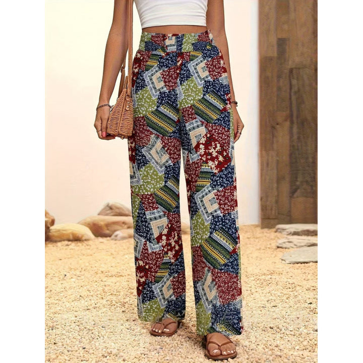 Damen Weite Blumenmuster-Hose mit elastischem Bund und hohem Taillenschnitt Drune