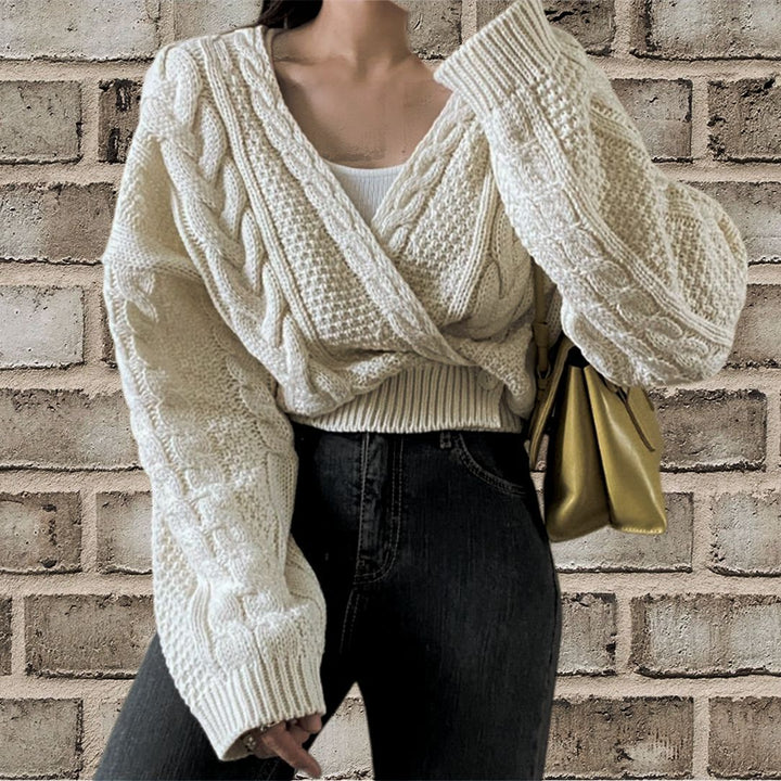 Drune | Strickjacke Lockere Passform Wollmix Kürze Länge Kabelstrick Knöpfe