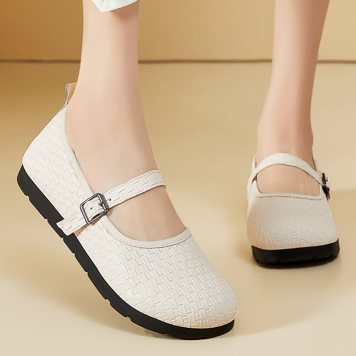 Damen nan Mary-Jane Ballerina-Slipper mit gewebter Oberflächenstruktur, verstellbarem Riemen und stoßdämpfender Leichtsohle Drune