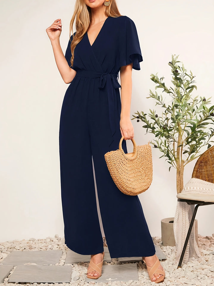 Damen eleganter Jumpsuit mit tiefem V-Ausschnitt und Poncho-Ärmeln Drune