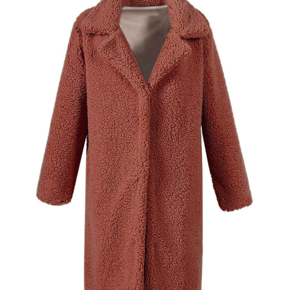 Damen Flauschiger Boucle-Mantel mit elegantem Revers und weitem Schnitt Drune