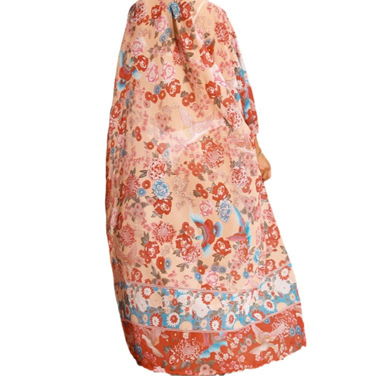 Damen floraler Strandkimono mit weit geschnittenen Ärmel Drune