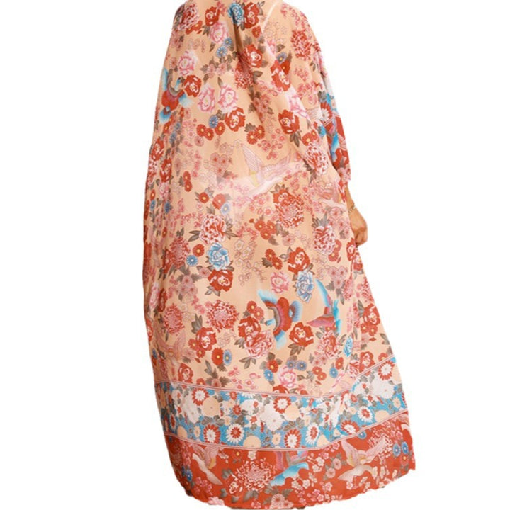 Damen floraler Strandkimono mit weit geschnittenen Ärmel Drune
