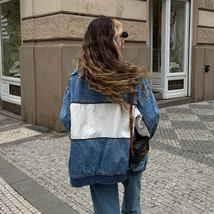 Damen Oversized Denim-Jacke mit kontrastreichen Applikationen und modernem Schnitt Drune