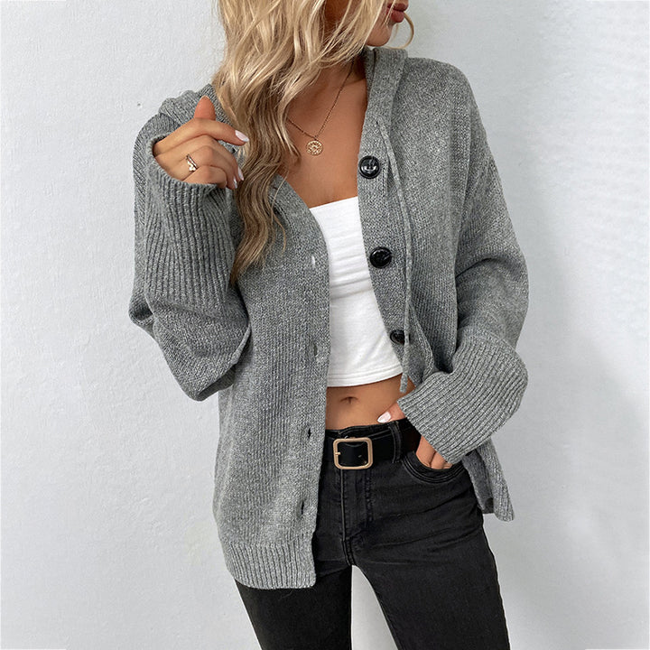 Damen Strickjacke mit Kapuze und grober Textur Drune