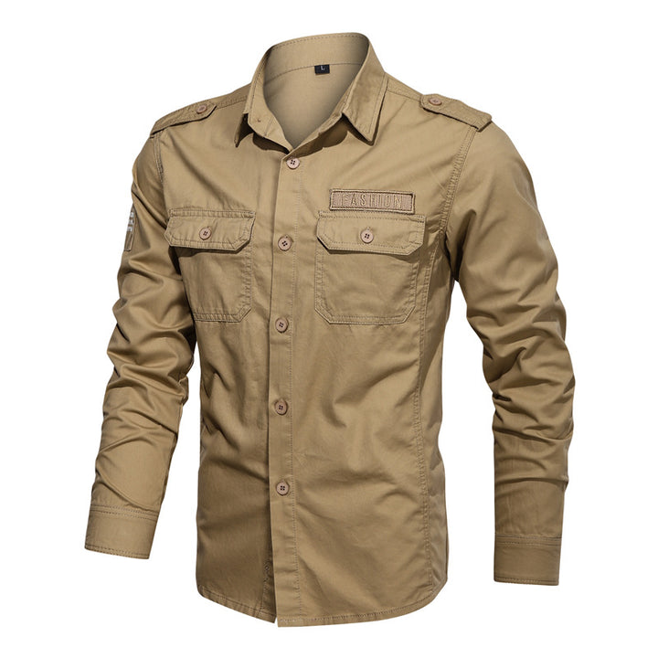 Herren nan Slim-Fit Fieldshirt aus robustem Baumwoll-Canvas mit Schulterklappen und aufgesetzten Brustpatten Drune