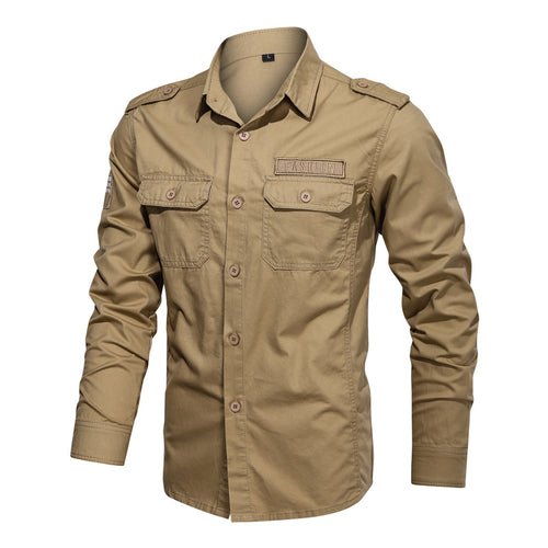 Herren nan Slim-Fit Fieldshirt aus robustem Baumwoll-Canvas mit Schulterklappen und aufgesetzten Brustpatten Drune