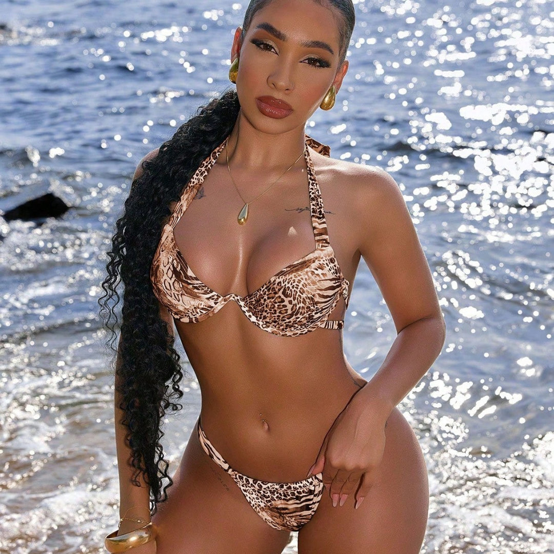 Damen Bikini-Set mit aufregendem Animal-Print und innovativem Push-Up-Oberteil Drune