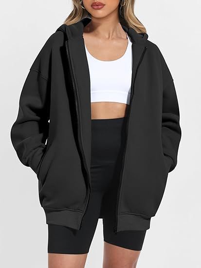Damen lässiger Oversized Zip-Hoodie Drune