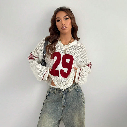Damen Sportliches Oversized Netzoberteil mit tiefem Rückenausschnitt Drune