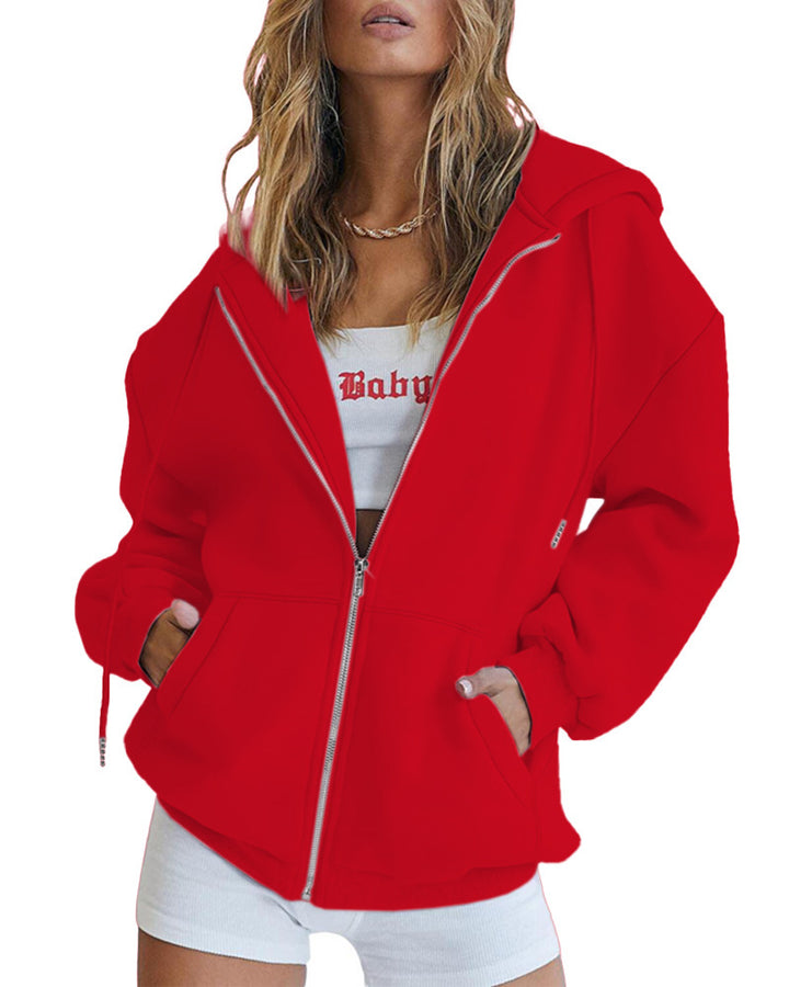 Damen Oversized Kapuzenjacke mit Reißverschluss Drune