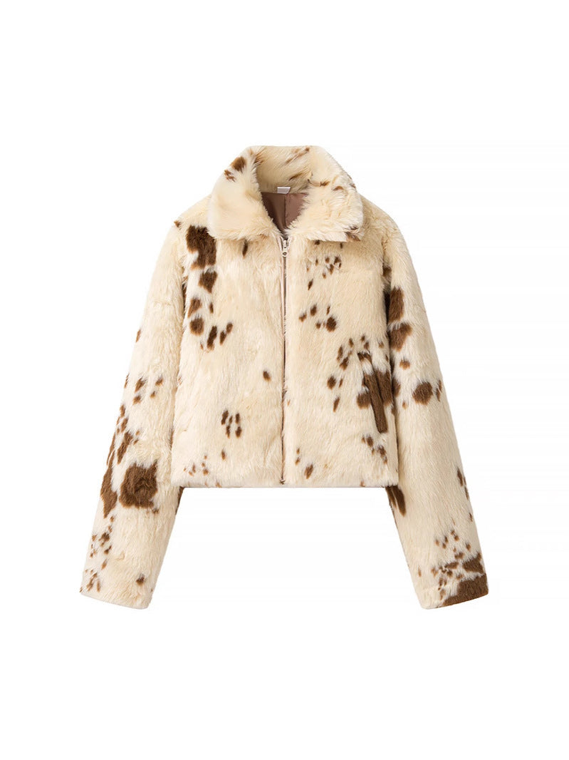 Damen modische Kurzjacke aus Kunstpelz mit einzigartigem Tiermotiv Drune