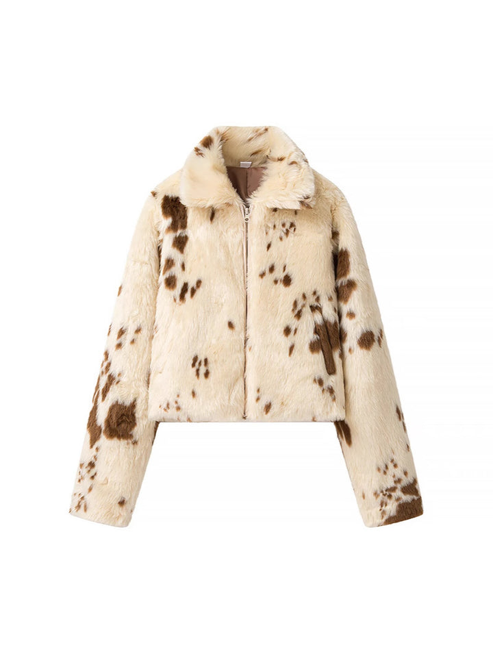 Damen modische Kurzjacke aus Kunstpelz mit einzigartigem Tiermotiv Drune
