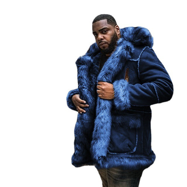 Herren Lammfelljacke mit luxuriösem Kunstfellkragen und stabilen Nähten Drune