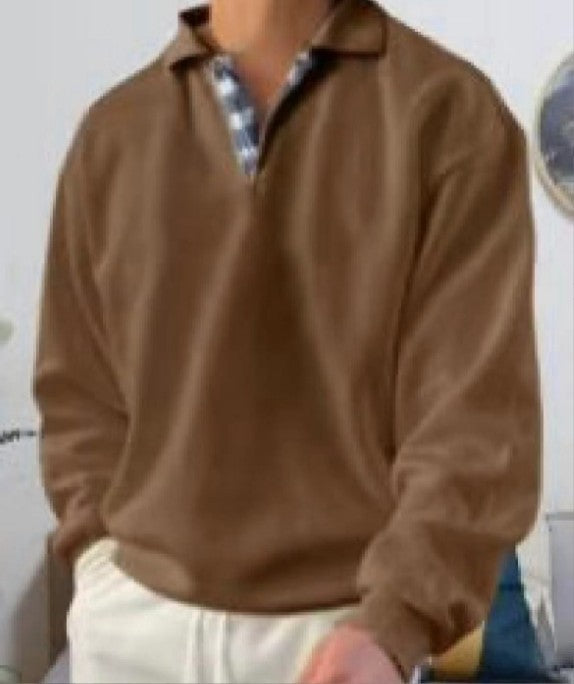 Herren nan lässiger Pullover mit Polokragen und verdeckter Karo-Innenseele aus Baumwollmischung Drune