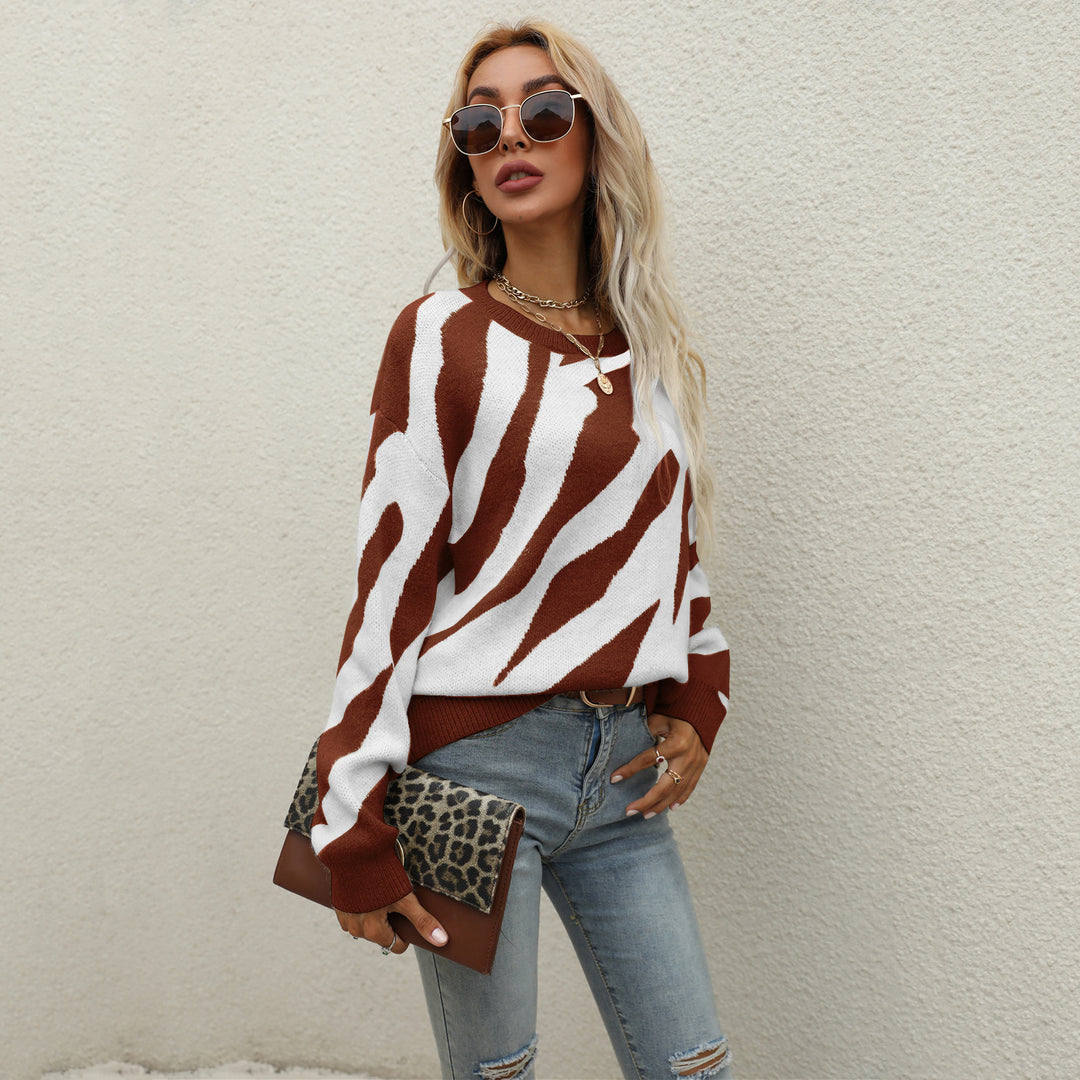 Damen modischer Strickpullover mit auffälligem Tiermuster und innovativem Schnitt Drune