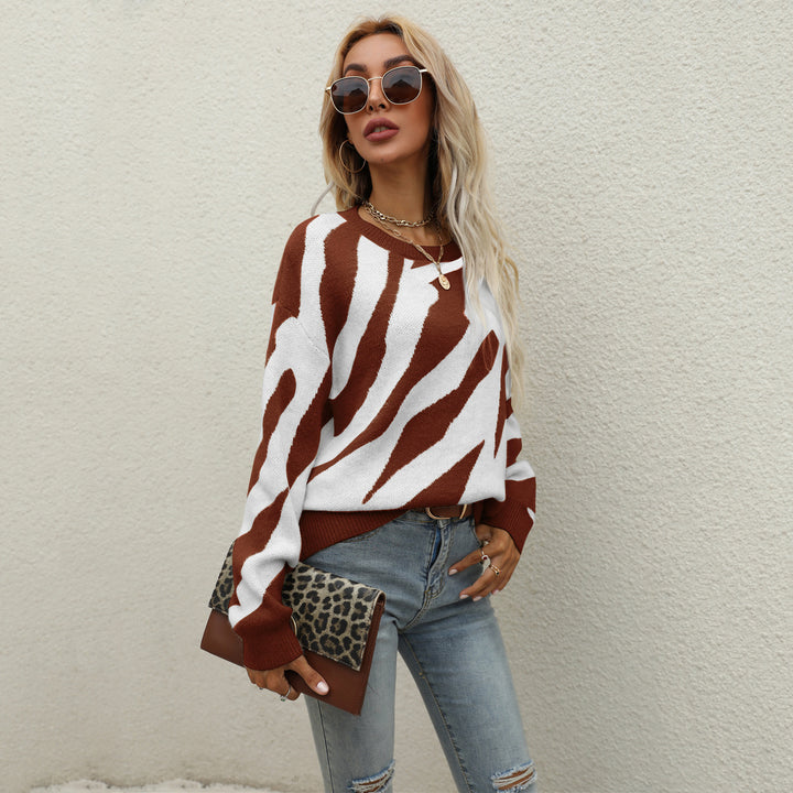 Damen modischer Strickpullover mit auffälligem Tiermuster und innovativem Schnitt Drune