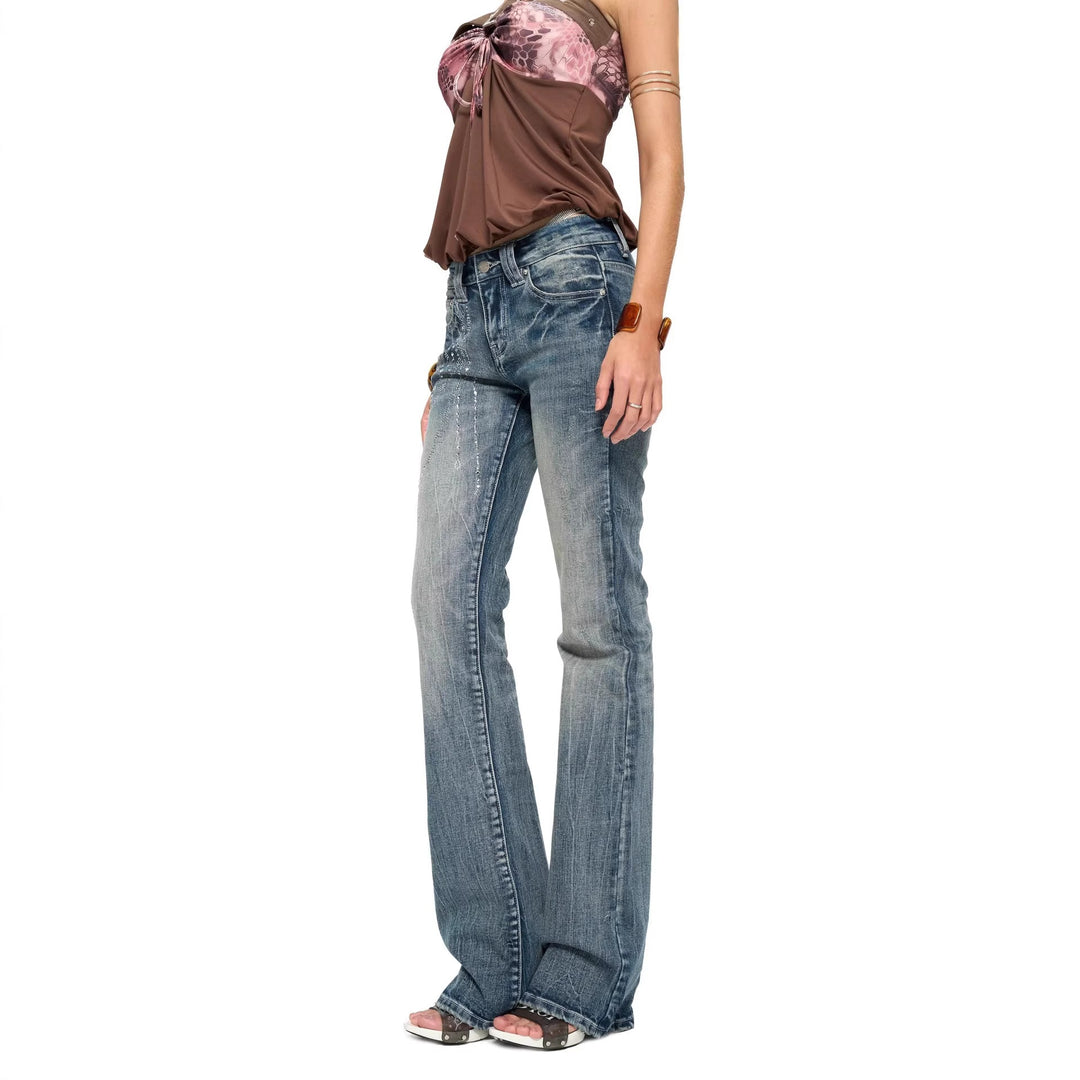 Damen Flared Jeans mit funkelnden Applikationen Drune