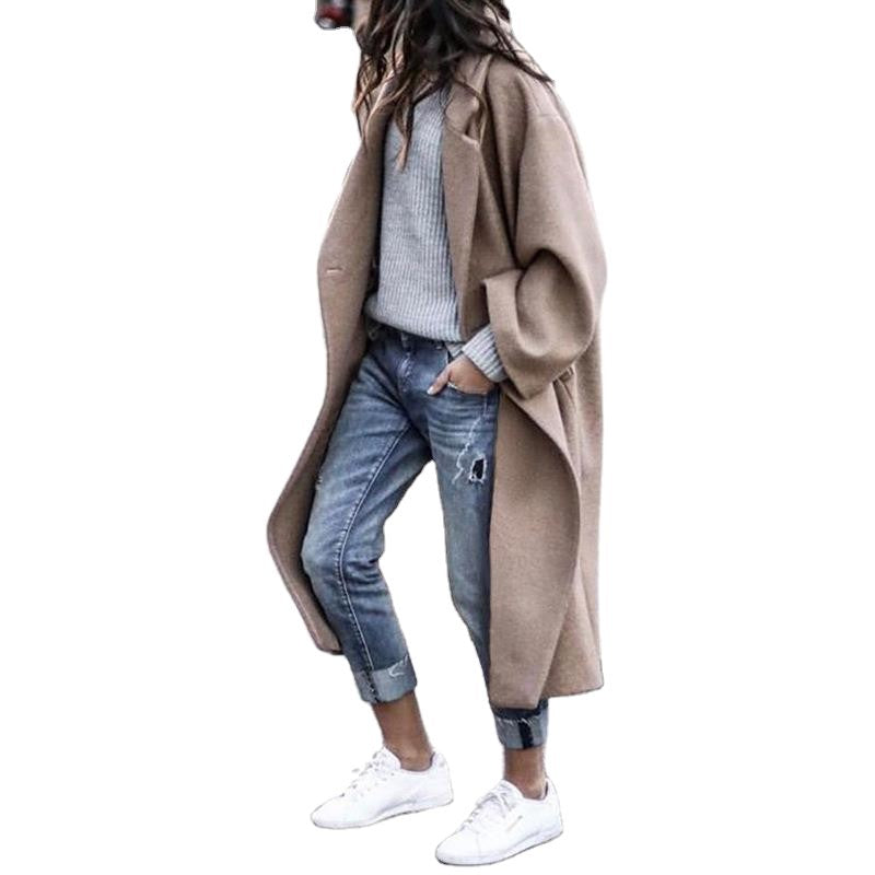 Damen Oversize-Wollmantel mit Reverskragen Drune