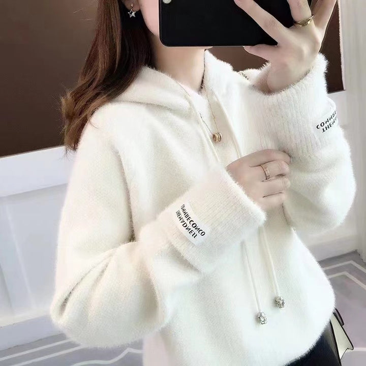 Damen Kuscheliger Hoodie mit Kordelzug und hohem Kragen Drune