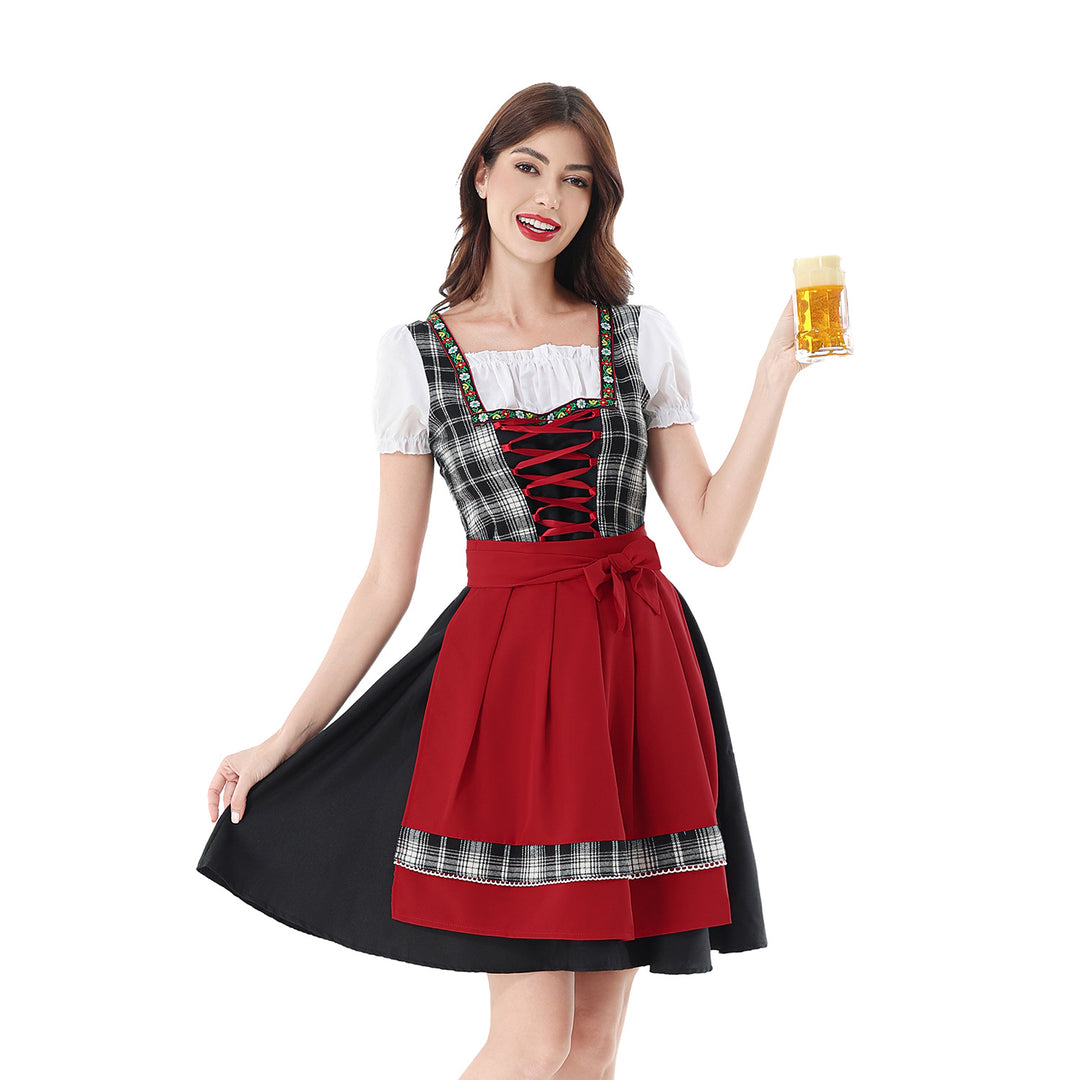 Damen nan traditionelles Dirndlkleid mit Karo-Mieder und gesteppter Schürze Drune