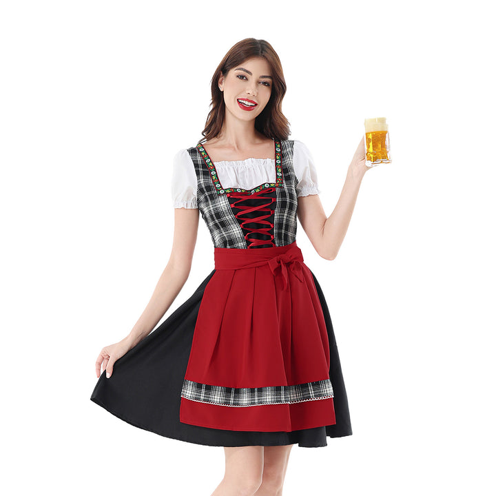 Damen nan traditionelles Dirndlkleid mit Karo-Mieder und gesteppter Schürze Drune