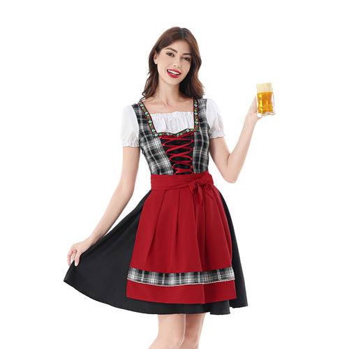 Damen nan traditionelles Dirndlkleid mit Karo-Mieder und gesteppter Schürze Drune