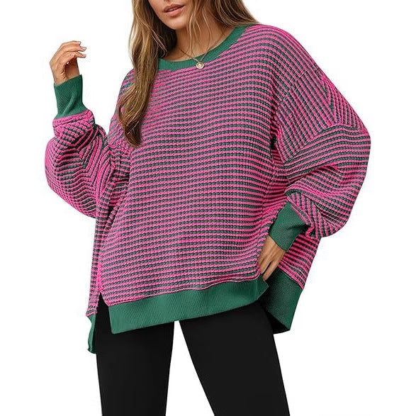Damen lässiger gestreifter Oversized Pullover Drune