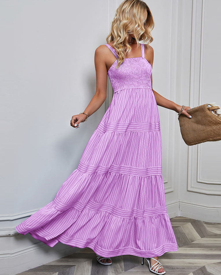 Damen Maxikleid mit raffiniertem Pliszeedesign und elastischem Oberteil Drune
