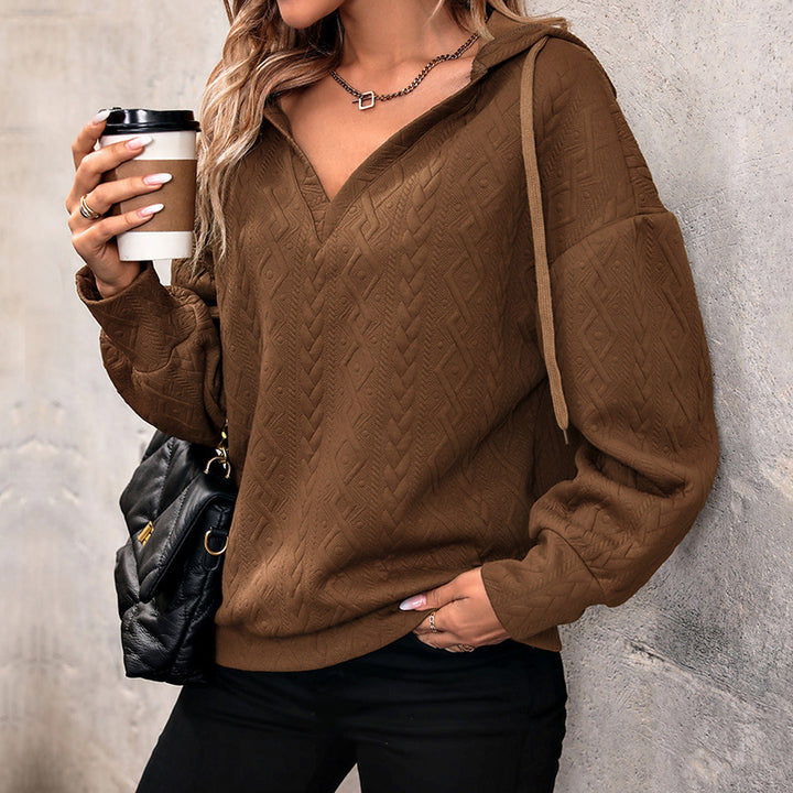 Damen bequemer Hoodie mit strukturiertem Muster und V-Ausschnitt Drune