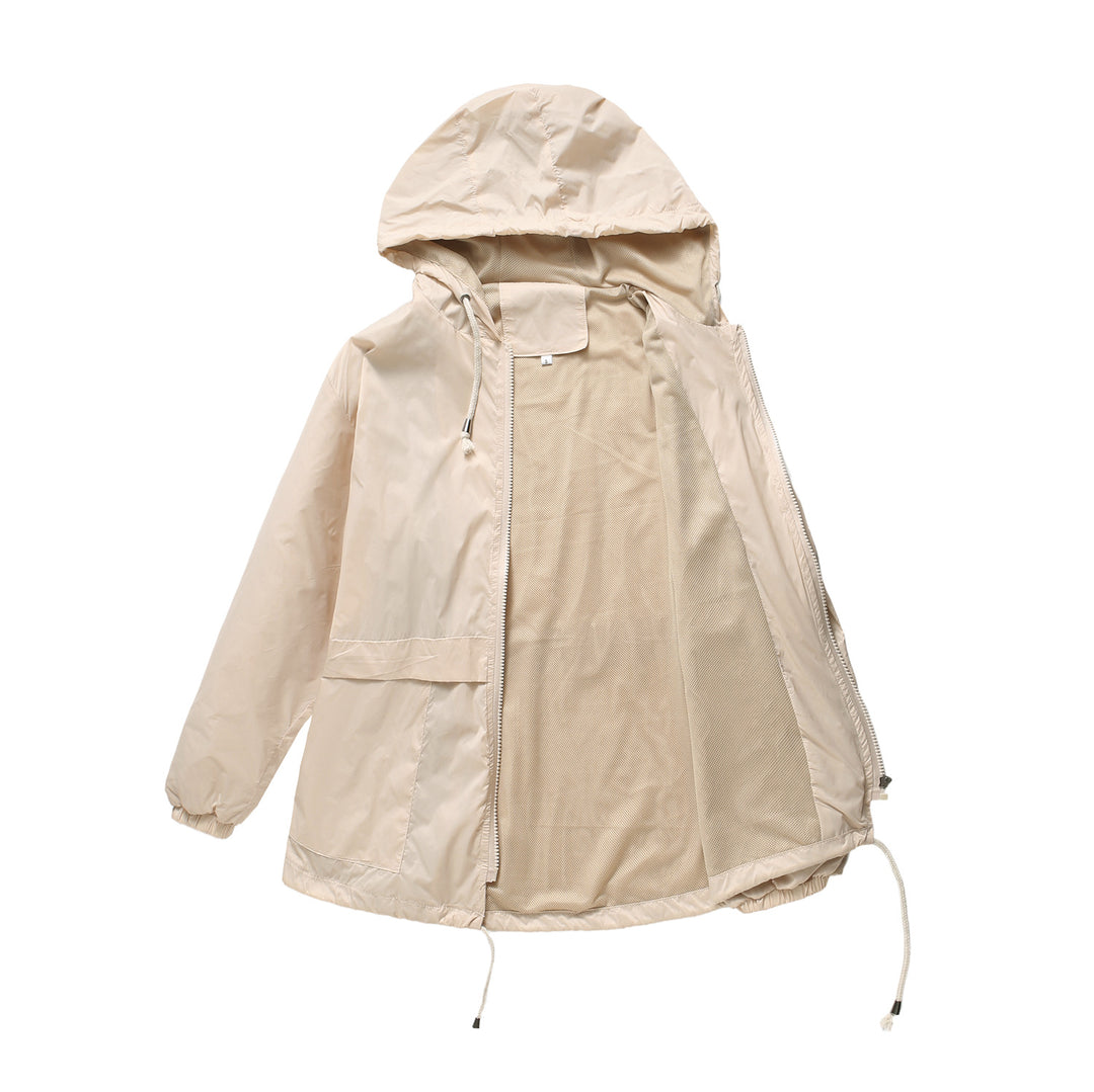 Damen sportliche Windbreaker-Jacke mit verstellbarer Kapuze und elastischen Bündchen Drune
