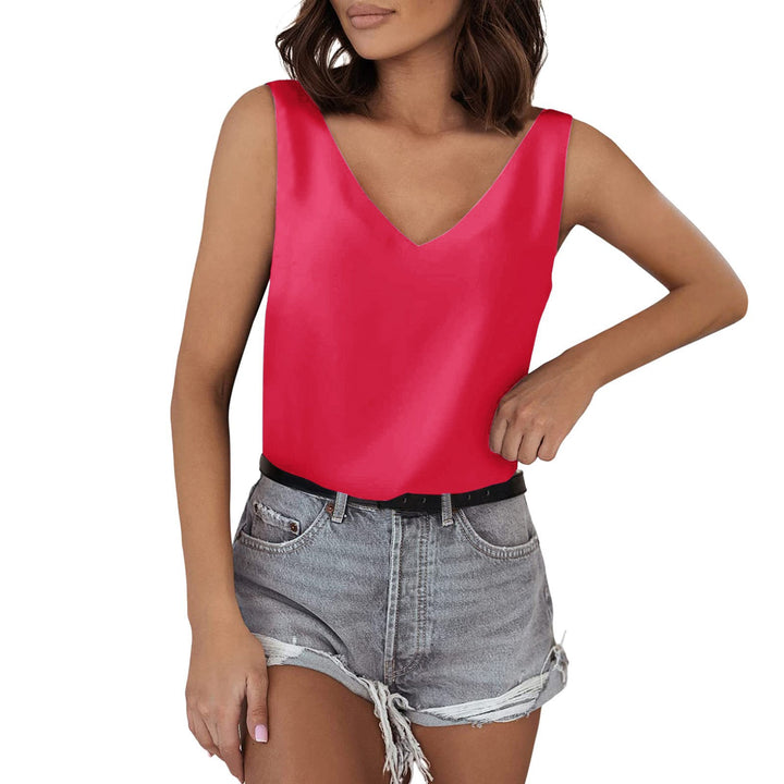 Damen Satin-Top mit tiefem V-Ausschnitt und breiten Trägern Drune