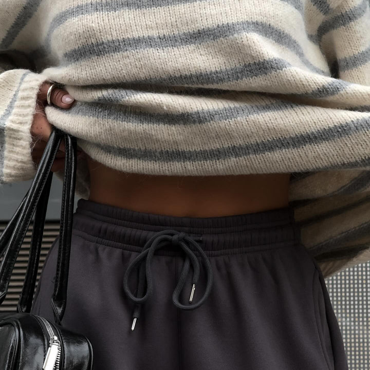 Damen lässiger Strickpullover mit modernen Streifen Drune