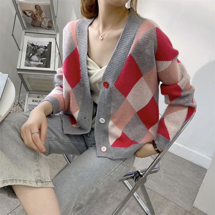 Damen Strickjacke mit modernem Rautenmuster Drune