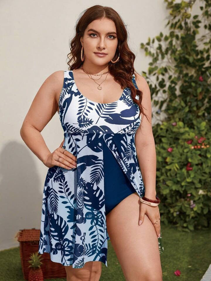 Damen Badeanzug mit floralem Überrock Drune