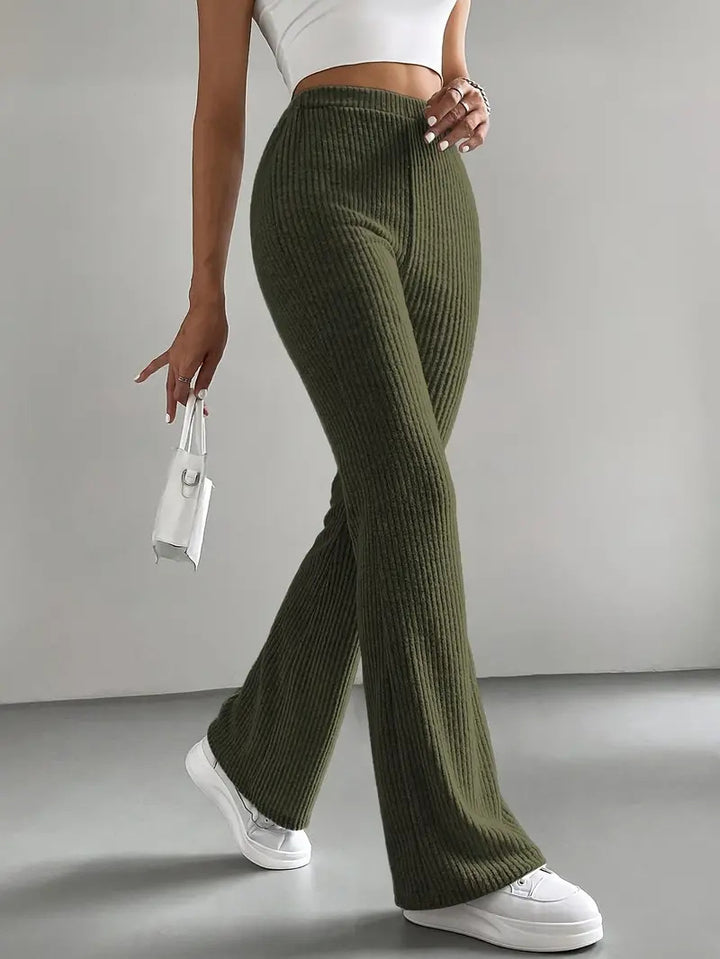 Damen Hochtaillierte Flared-Hose mit Rippstruktur Drune