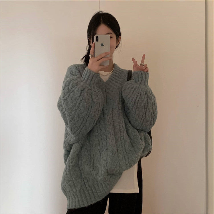 Damen Strickpullover mit strukturiertem Kabelmuster und voluminösen Ärmeln Drune