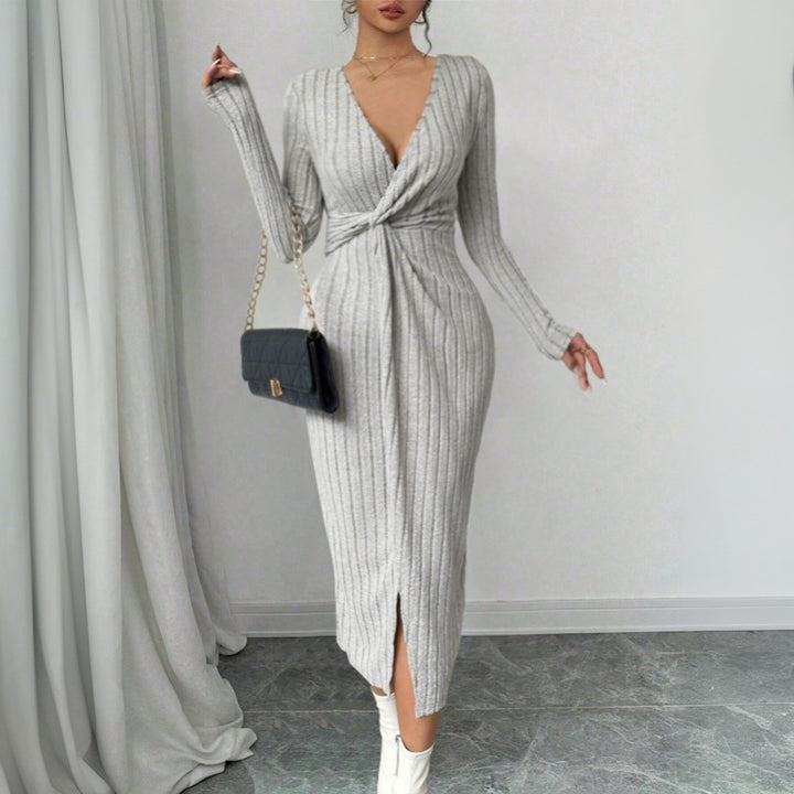 Damen figurbetontes Midi-Kleid mit Twist-Detail und seitlichem Schlitz Drune