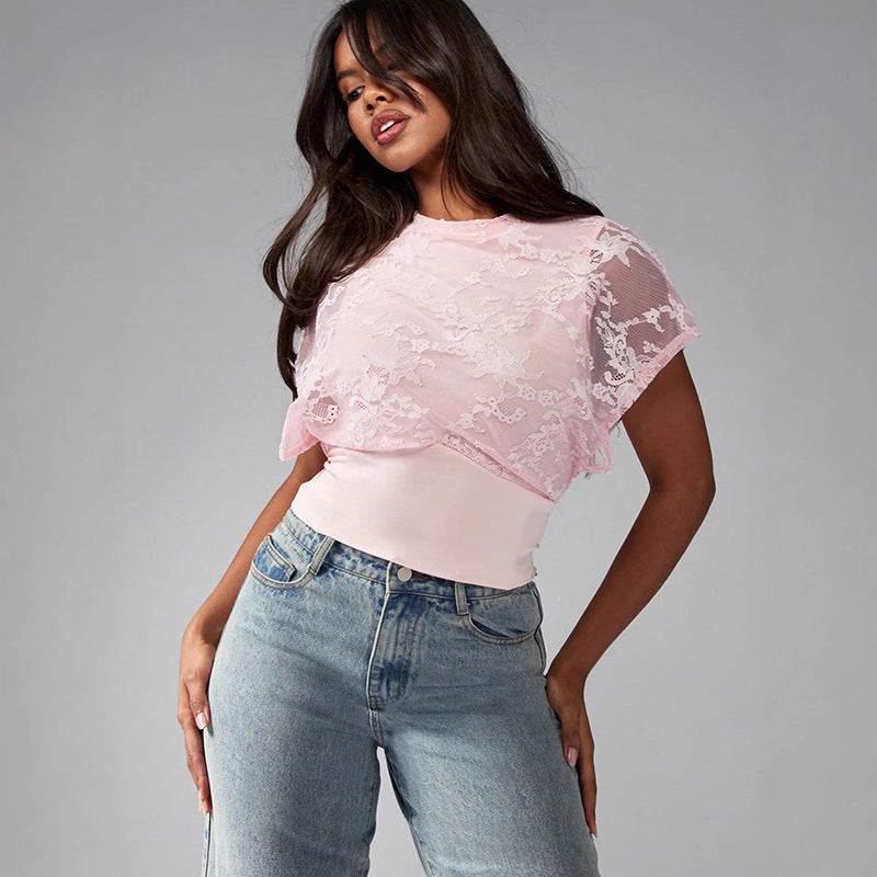 Damen Elegant strukturiertes Oberteil mit Spitzendetails Drune