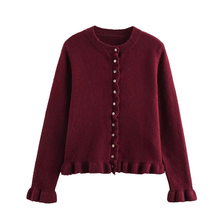 Femme Rüschensaum Knopfleiste Cardigan Drune