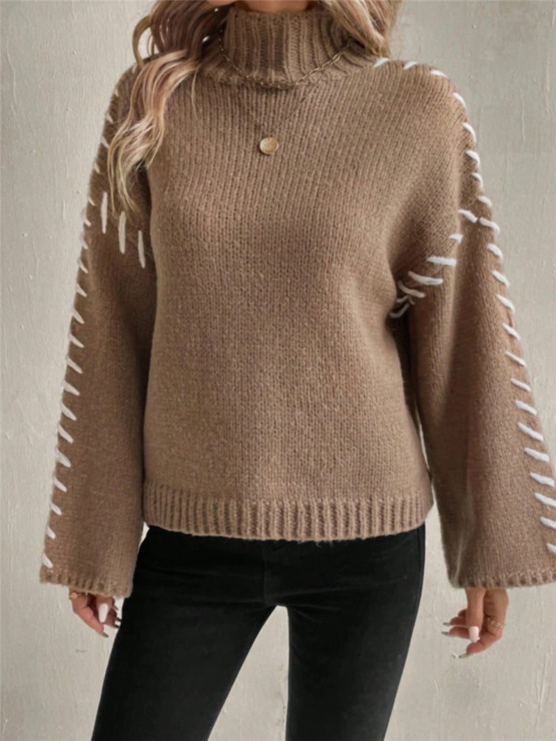 Damen Strickpullover mit breiten Ärmeln und hohem Kragen Drune