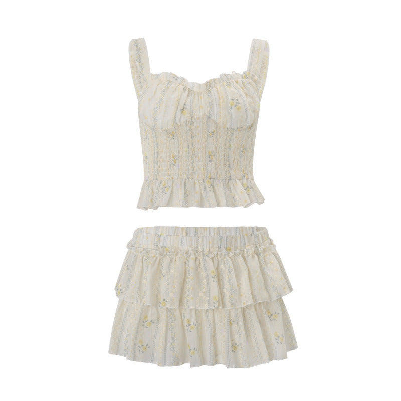 Damen Rüschen Crop-Top und Rock Set Drune