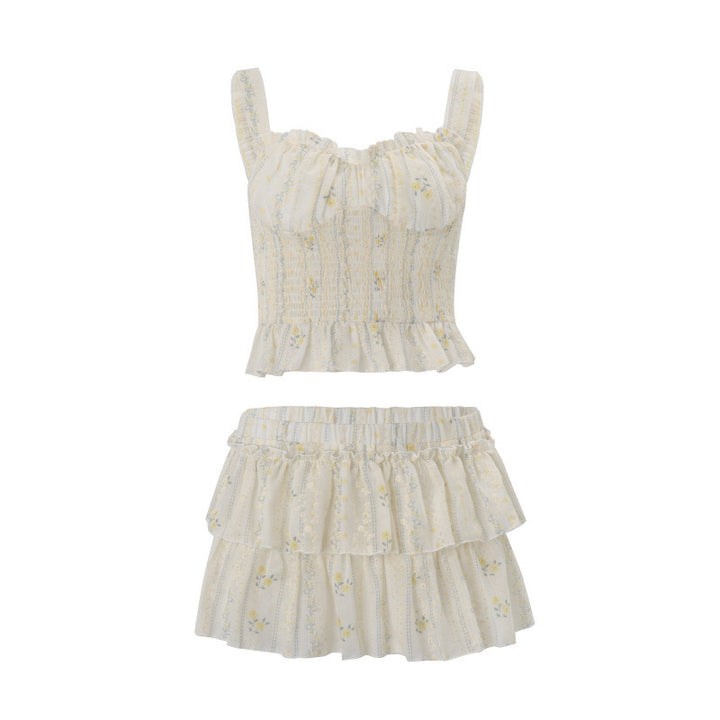Damen Rüschen Crop-Top und Rock Set Drune