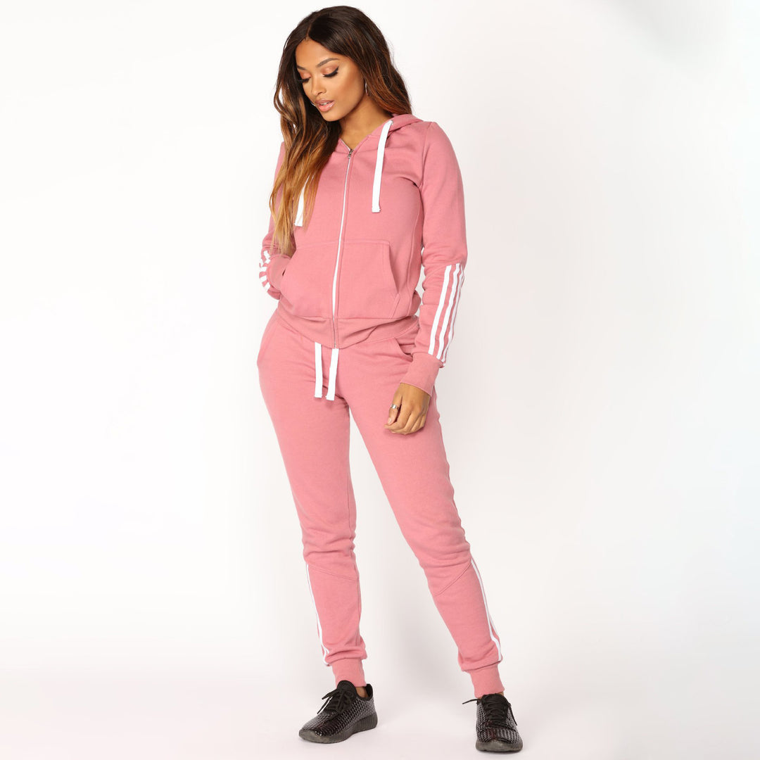 Damen sportlicher Fleece-Jogginganzug mit seitlichen Streifen Drune